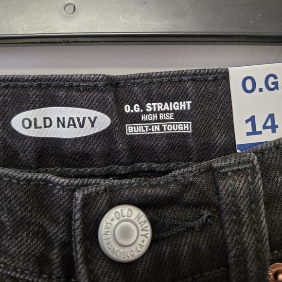 Old Navy High Waisted O.G. Straight Button Fly Ripped Jeans Black 14 - Picture 6 of 10
